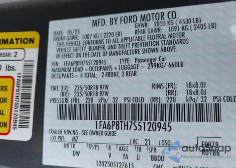 2025 Ford Mustang Ecoboost Fastback из США, поврежденный, VIN 1FA6P8TH7S5120945